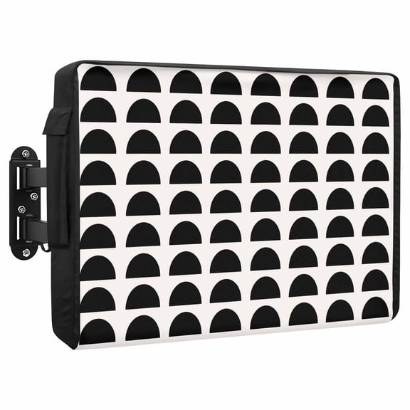 Black Semicircles Waterproof Outdoor TV Cover, Boho Layered Modern Charcoal Black Arcs Outside Weatherproof TV Enclosures for 30 to 32 Inch LCD Television Shield Flat Screen Protectors