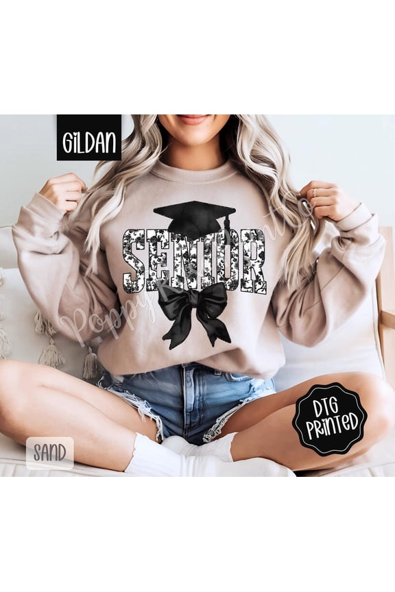 Black Senior Bow Sweatshirt, Cute Graduation Sweater, Trendy Coquette Crewneck, Senior Year Sweatshirt, Bow Sweater, for Her All Size S-5Xl