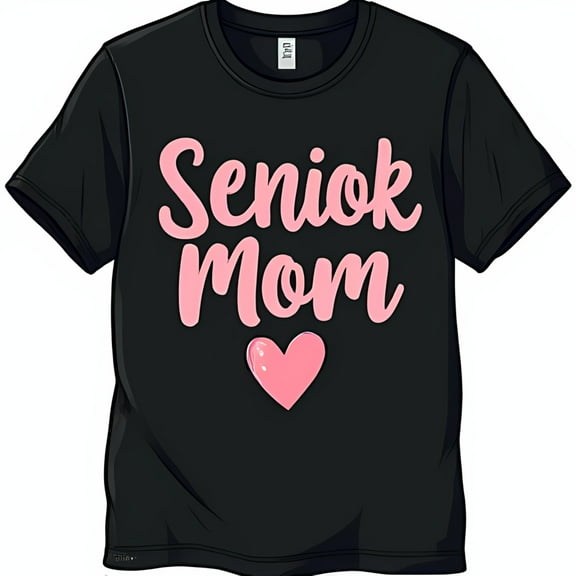 Black Senior Mom T-Shirt with Pink Heart Graphic for Proud Moms