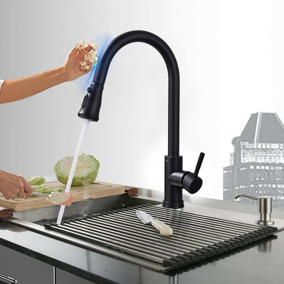 Black Sensor Touch Kitchen Sink Faucet Pull Out Sprayer Mixer Tap