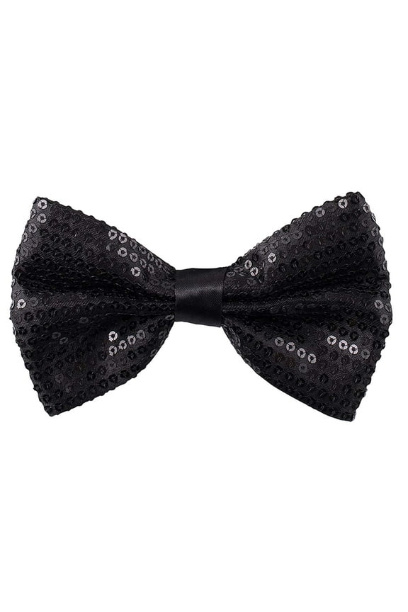 Black Sequin Bowtie for Men - Pre-tied Adjustable Length Bow Tie