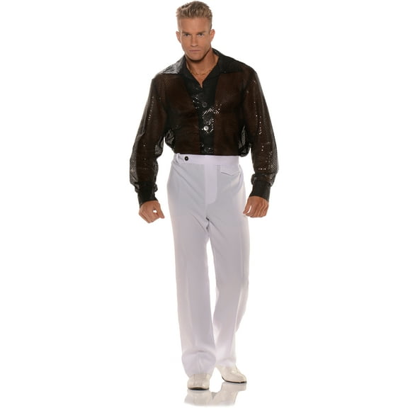 Men's 70s Black Sequin Disco Costume Shirt 2X-Large 48-50