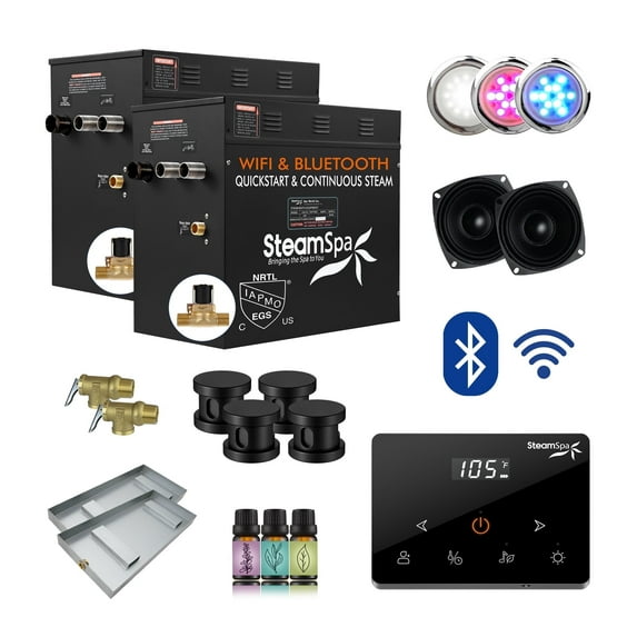 Black Series 24KW Steam Bath Generator with Fully Wireless Remote, BLUETOOTH, WIFI, and Auto Drain in Matte Black