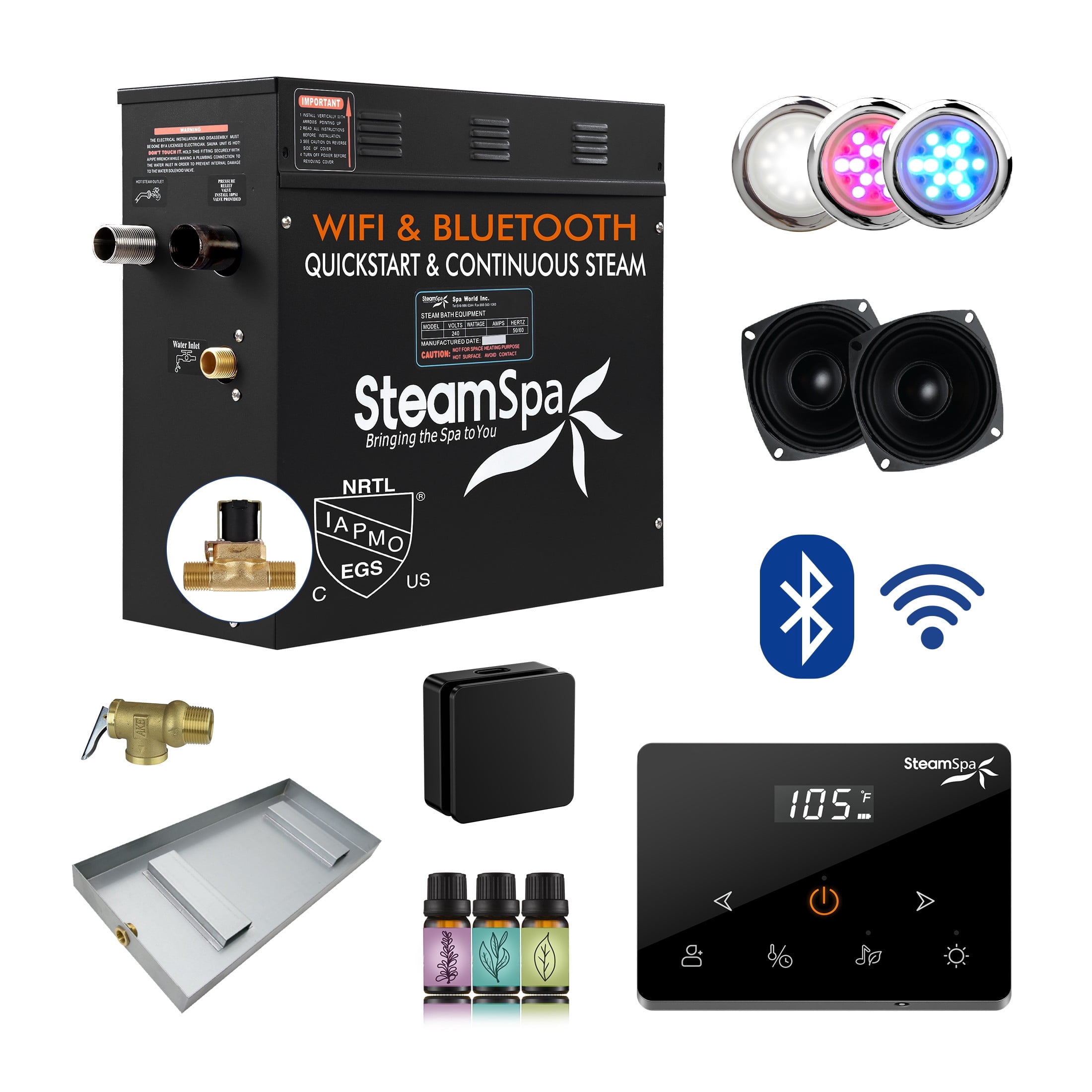 Black Series 4.5KW Steam Bath Generator with Fully Wireless Remote ...