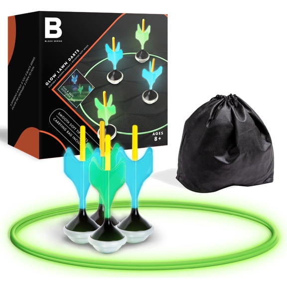 Black Series Glow in the Dark Soft Tip Lawn Darts Game Set, Outdoor Family Toy For Kids & Adults, Includes Portable Storage Bag for BBQ Backyard Beach Tailgate