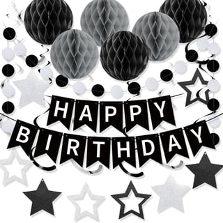 FWSA WRAPS Happy Birthday Banner Decoration Kit Black 19 Piece