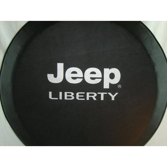 Black Series Jeep Liberty - Silver - 30-in - US Made SpareCover® - Blak Series - Silver Metallic Jeep Liberty Print on Luxury Automotive Satin Black Vinyl - Show Quality Spare Tire Cover