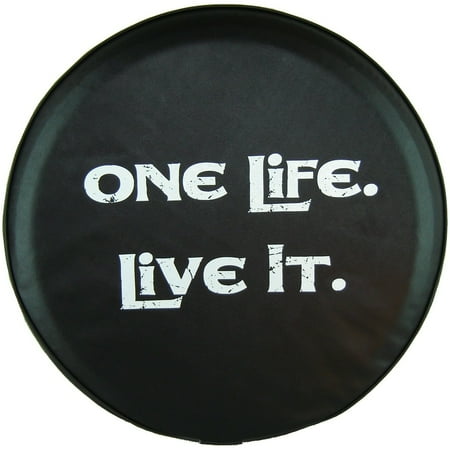 Black Series One Life IT - White - 28-in - US Made SpareCover® - Blak Series - Luxury Automotive Satin Black Vinyl - Show Quality Spare Tire Cover