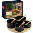 thumbnail image 1 of 9-Piece Black Ceramic Serving Bowl Set with Bamboo Spoons  Wooden Tray, 1 of 7