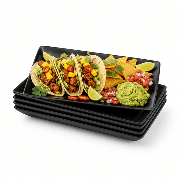 Black Serving Platters 10 Inch Rectangular Dishes Set Of 4
