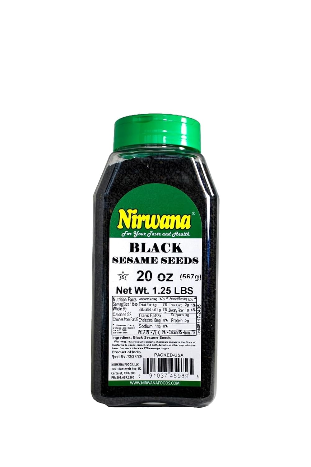 Black Sesame Seeds Naturally Grown, Rich Flavor for Cooking, Baking, and Garnishing Perfect for Sushi, Stir Fry, Salad Toppings, and Everything Bagel Seasoning 20 oz Jar by Nirwana