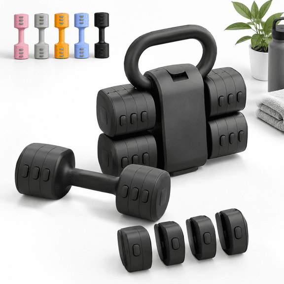 Black Set 2-in-1 Adjustable Dumbbell Set, 2.2lbs to 12.1lbs 4-Level Home Gym Weights