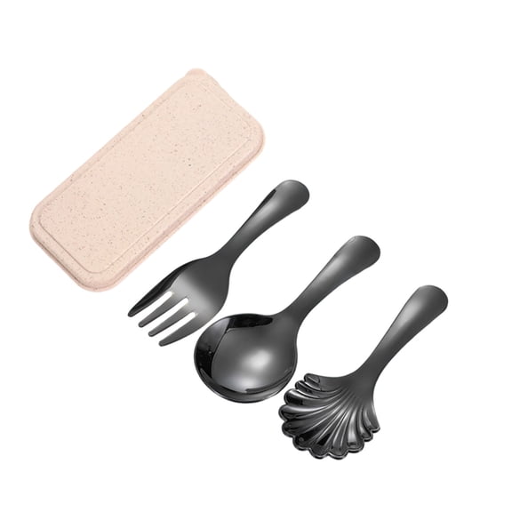 Black Mini Stainless Steel Spoon Set 3 Piece With Storage Box Seashell Design Dishwasher Safe Black For Coffee Desserts Iced Tea