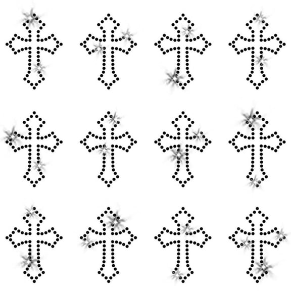 Black Set of 12 Tiny Crosses Gothic Cross Iron On Rhinestone Transfer by JCS Rhinestones
