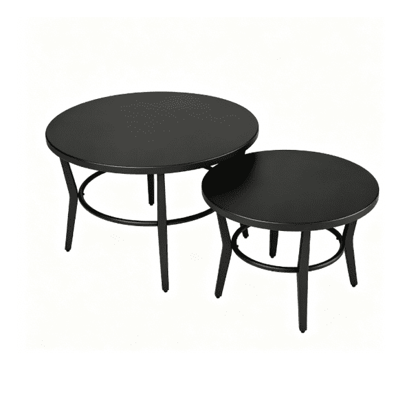 Black Set of 2 Patio Round Coffee Table, Weather Resistant Metal Steel Large Outdoor Side Table for Backyard Pool Lawn