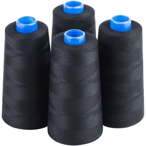 Black Sewing Thread 100% Polyester 3000 Yards/Spool of Yarn, 4pcs(12000yds)/Pack, 40/2 All-Purpose Professional Threads for Sewing Machine Over-Lock