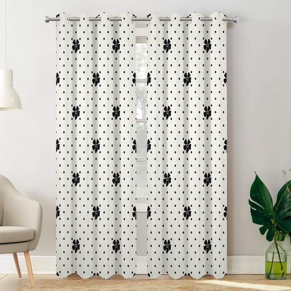 Black Shabby Polka Dots Blackout Curtains for Bedroom, White Chic Floral Grommet Top Drapes Thermal Insulated Window Curtains 26"W x 45"L (Pack of 2)
