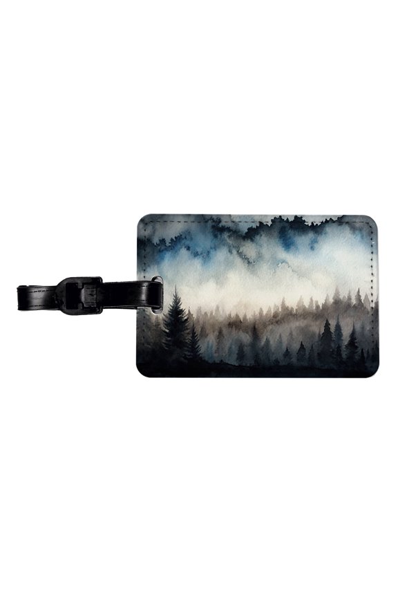 Black Shadow Forest Ombre Watercolor Faux Leather Travel Luggage Tag