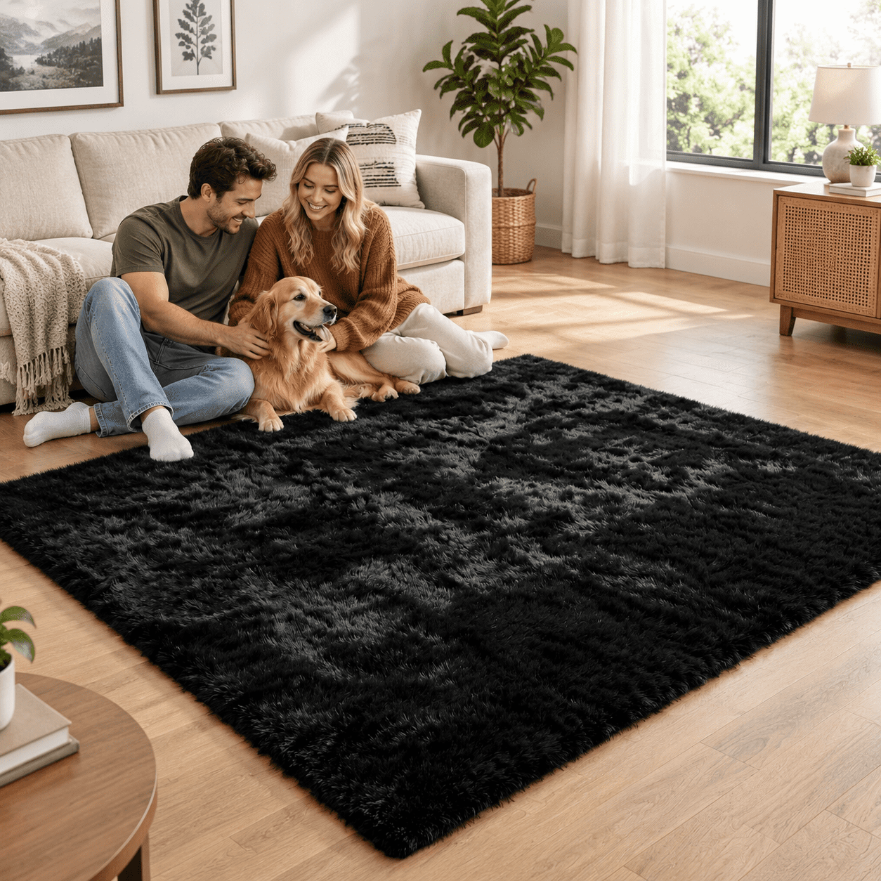 Black Shag Area Rug 5' x 7' Ultra Plush Non-Slip Floor Decor - Walmart.com