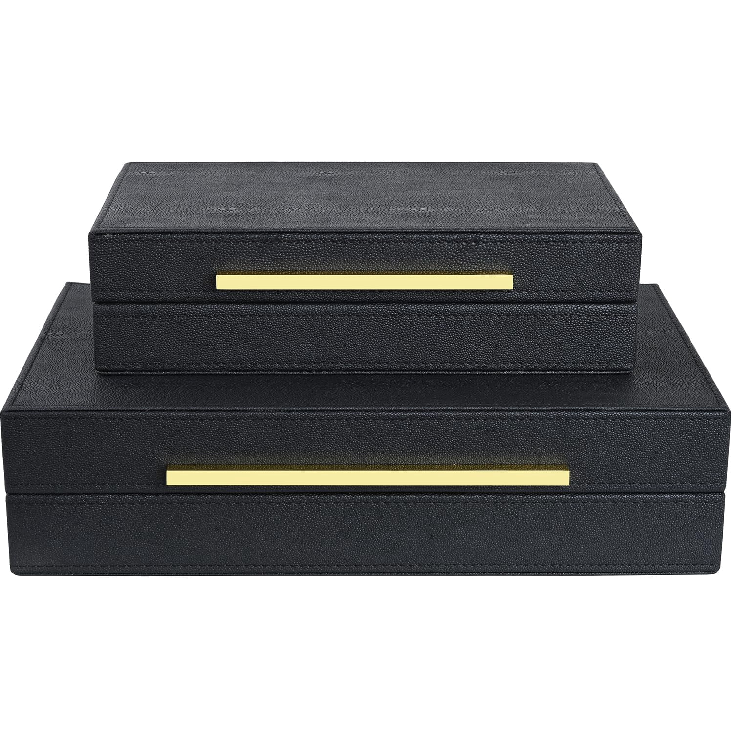 Black Shagreen Box Set Of 2 Faux Leather Decorative Boxes Large Nesting Storage With Lids For Modern Home Decor Stacking Organizer