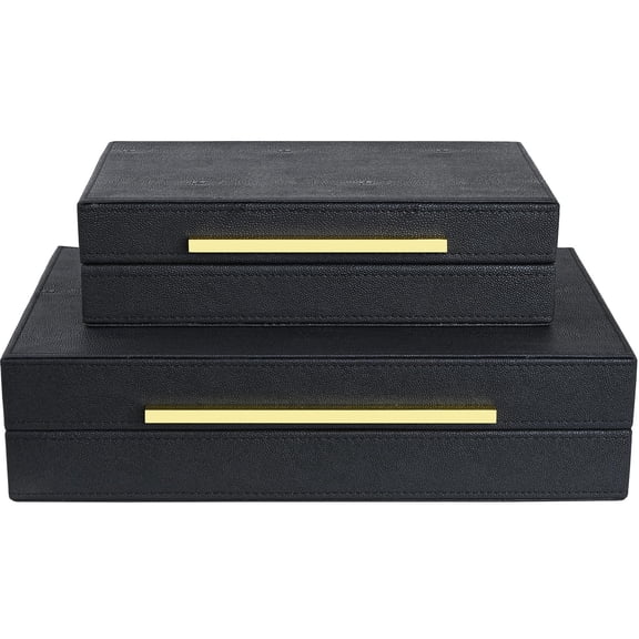 Black Shagreen Box Set Of 2 Faux Leather Decorative Boxes Large Nesting Storage With Lids For Modern Home Decor Stacking Organizer