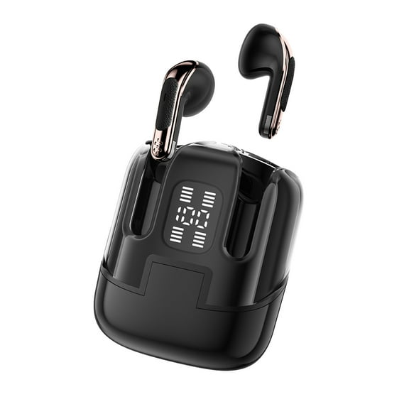 Black True Wireless Earbuds Bluetooth 5.4 2 In 1 Design Share Music With Friend High Battery Low Latency Surround Sound