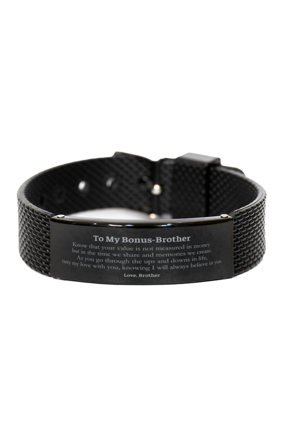 Black Shark Mesh Bracelet Bonus-Brother Gift for Christmas, Inspirational Engraved Brother Love and Support, Unique Graduation or Birthday Present for Bonus-Brother