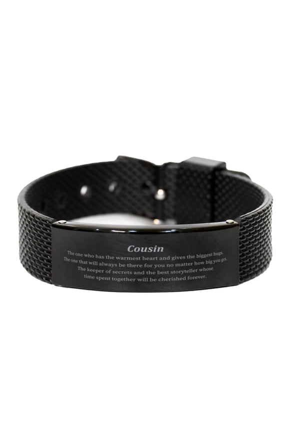 Black Shark Mesh Bracelet Cousin Heartwarming Gift for Graduation and Birthday with Engraved Inspirational Quote