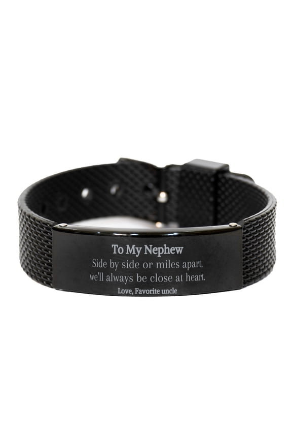 Black Shark Mesh Bracelet Nephew Birthday Gift Well Always be Close at Heart Love from Favorite Uncle Unique Engraved Bracelet for Nephew Graduation