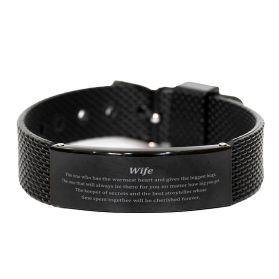 Black Shark Mesh Bracelet for Wife - Cherished Forever, Warmest Heart Biggest Hugs, Birthday Gift, Christmas, Hope, Confidence