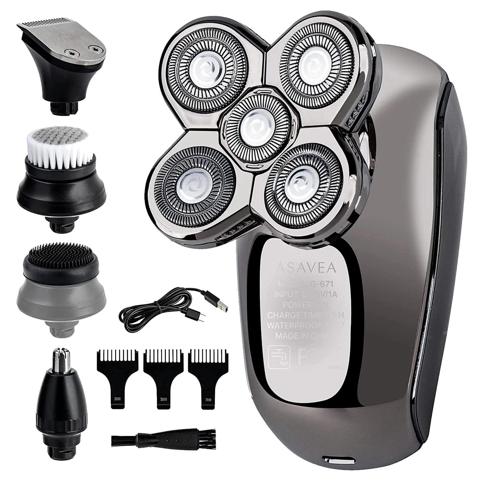 Black Shave for Women, Mens Electric Shaver& Grooming Kit Five Headed Beard Hair for A Perfect