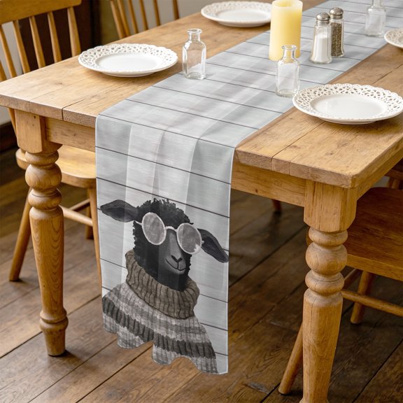 Black Sheep 10ft Cheesecloth Table Runner for Wedding 27"x120", Glasses Brown Sweater Wood Grain Funny Animal Kitchen Dinner Sheer Tulle Chiffon Dresser Scarf, Holiday Party Decorations