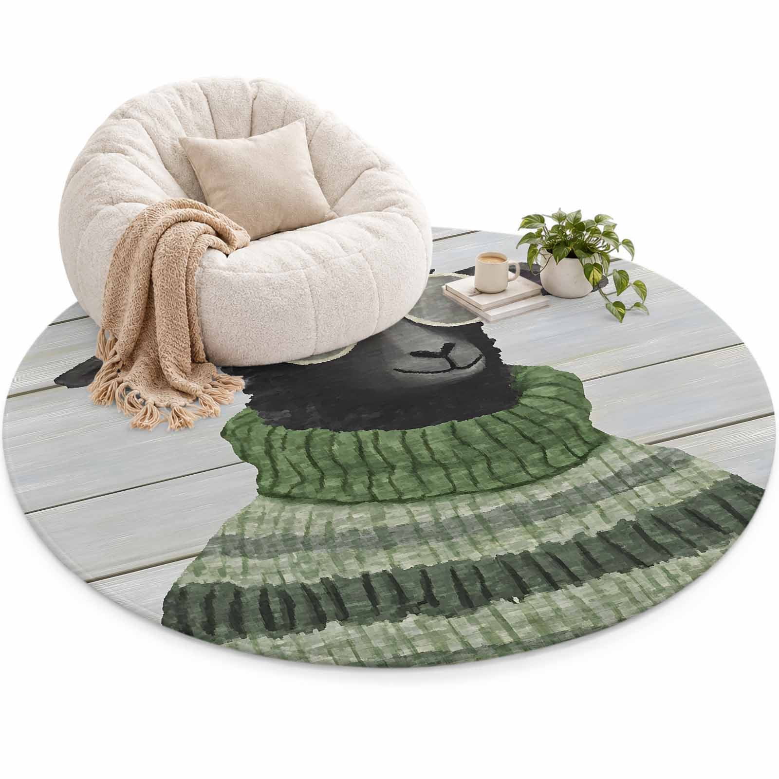 Black Sheep Area Rug 6', Glasses Green Sweater Wood Grain Funny Soft ...
