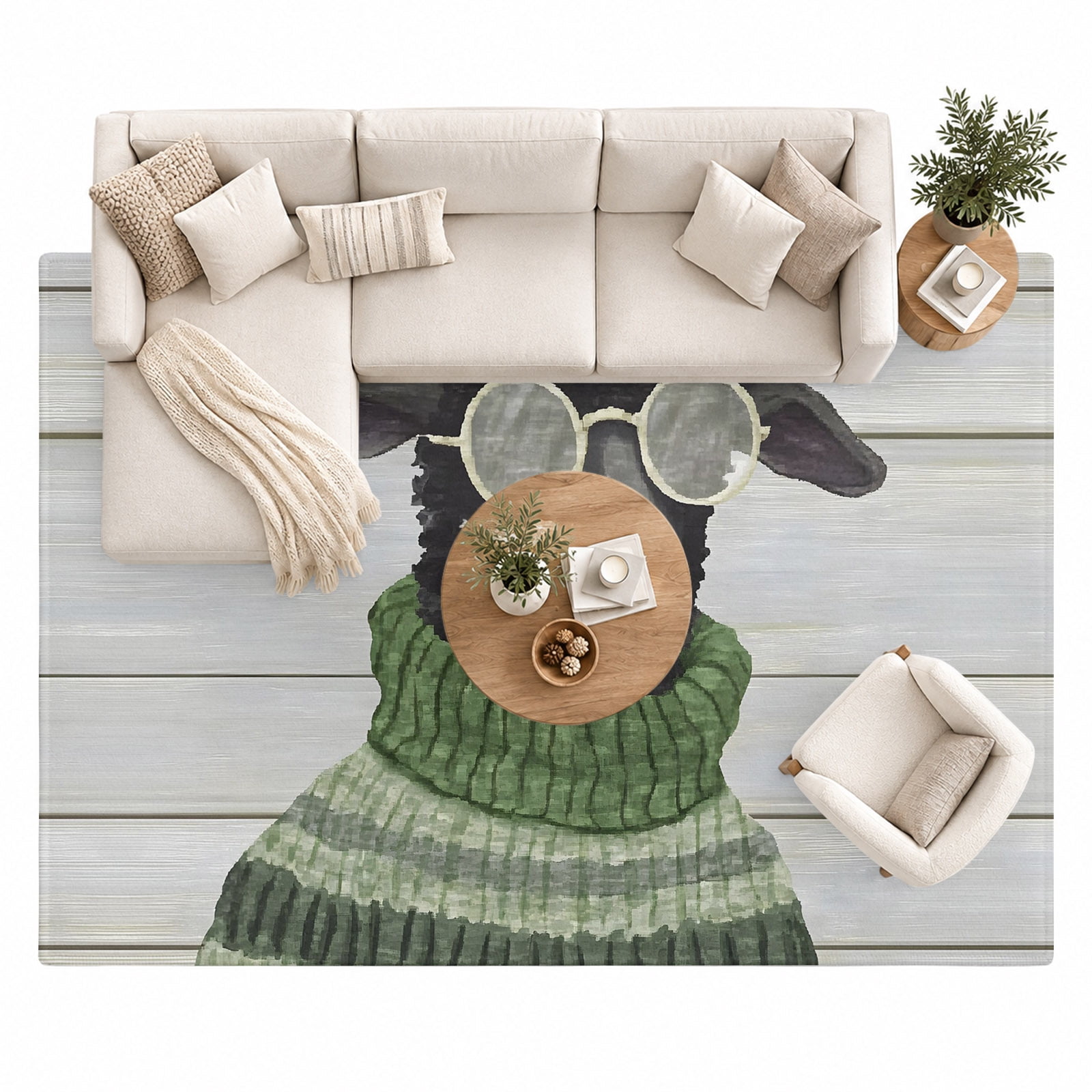 Black Sheep Area Rug 8'x10', Glasses Green Sweater Wood Grain Funny ...