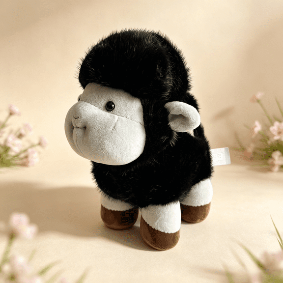 Black Sheep Plush Stuffed Animal, Cute Standing Black Wool Lamb Doll, Soft Fluffy Sheep Plush Toy, Cartoon Sheep Decor Gift for Kids Animal Lovers 1