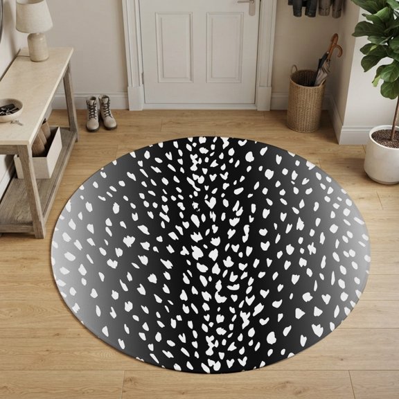 Black Sheep Skin Round Area Rug 6Ft Washable Circle Rugs for Bathroom Office, Abstract Farmhouse Animal Print Non-Slip Carpet Floor Mats Indoor Outdoor Carpet Runner Aesthetic Home Decor