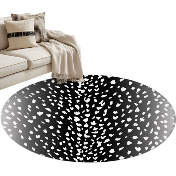 Black Sheep Skin Round Rug 3ft Washable Circle Entryway Rugs Non Slip Abstract Farmhouse Animal Print Area Rug Indoor Floor Carpet for Bedroom Kitchen Living Room Home Office Dining Room Nursery