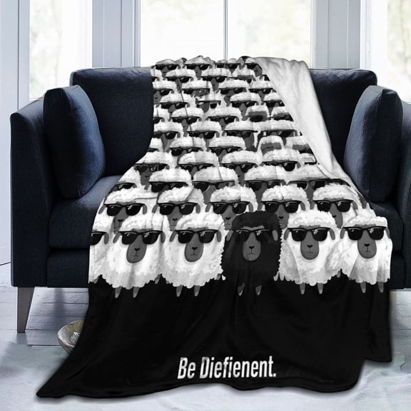 Black Sheep Throw Blanket, Funny Be Different Art, Soft Flannel Fleece, Novelty Gift 50x40