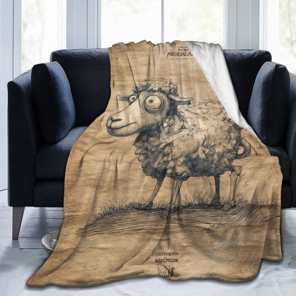Black Sheep Throw Blanket, Funny Historical Doodle Illustration, Quirky Home Decor 50x40