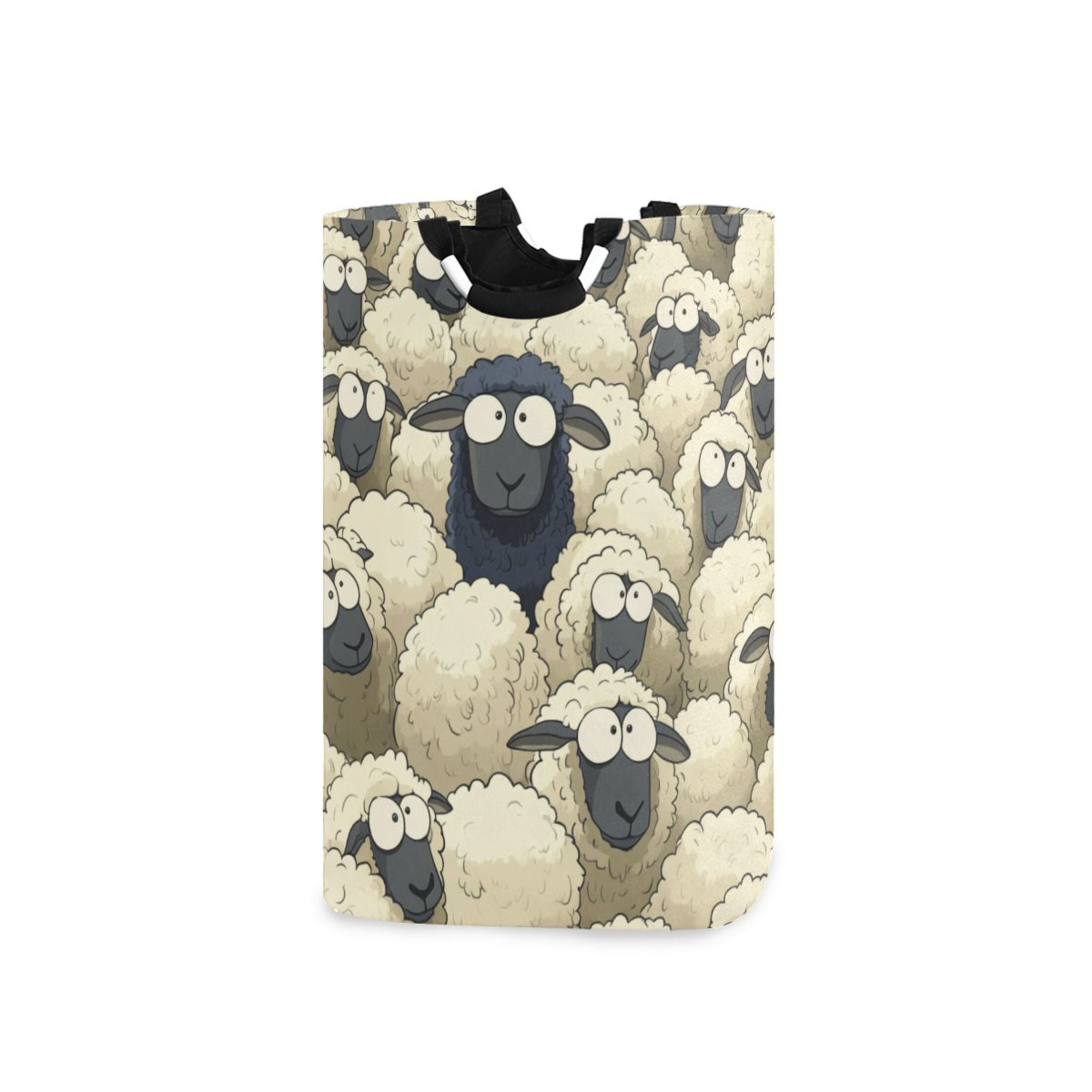 Black Sheep in A White Sheep Laundry Basket with Handles 50L Collapsible Laundry Hamper for Bathroom Bedroom Laundry Room