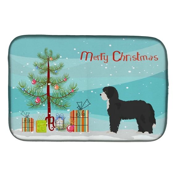 Black Sheepadoodle Christmas Tree Dish Drying Mat