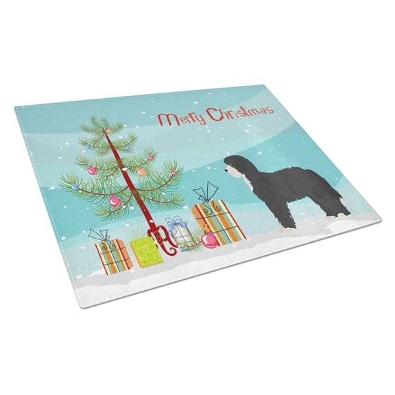 Black Sheepadoodle Christmas Tree Glass Cutting Board - Large