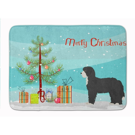 Black Sheepadoodle Christmas Tree Machine Washable Memory Foam Mat