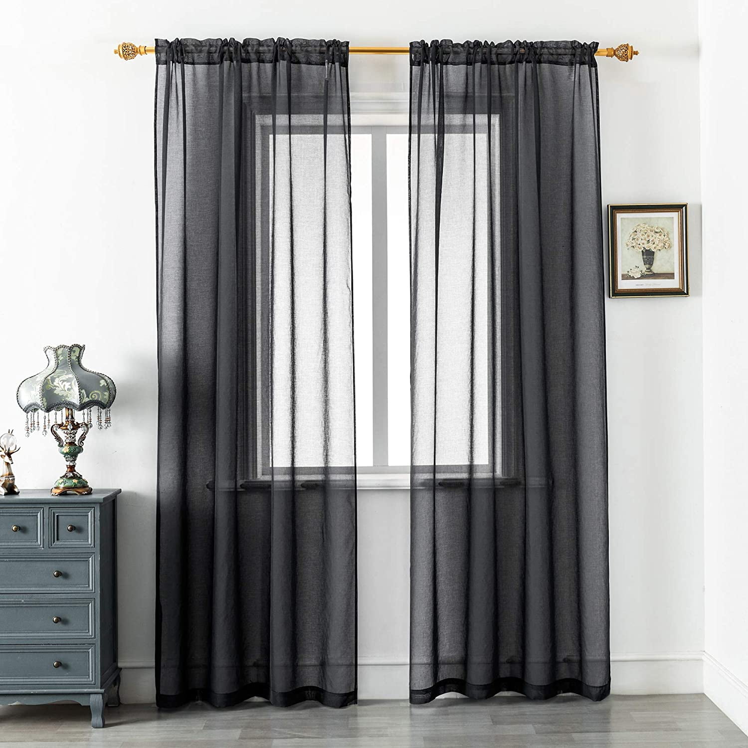 Black Sheer Curtains 120 Inch Length,Faux Linen Semi Sheer Curtain — free download