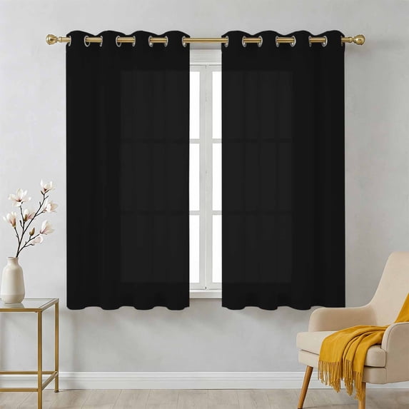 Black Sheer Curtains 54 Inch Long 2 Panels, Solid Color Light Filtering ...