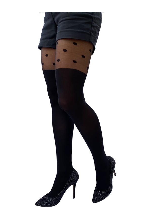 Black Sheer Opaque Dotted Tights Control Top Pantyhose
