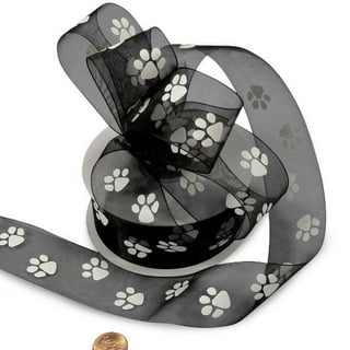 Yilloog 3 Rolls 20 Yards Dog Paw Print Ribbons Black and White Print Ribbon  Burlap Wired Edge Craft Ribbons Gift Wrapping Ribbon for Dog Theme Party