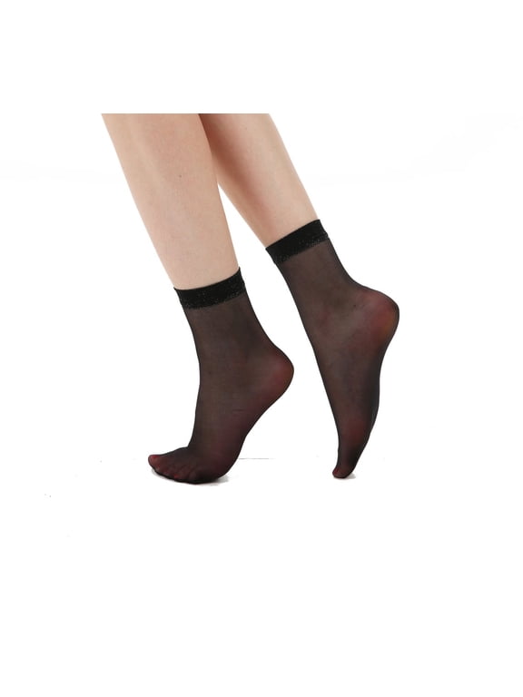 Black Sheer Sparkly Trim Socks for Women