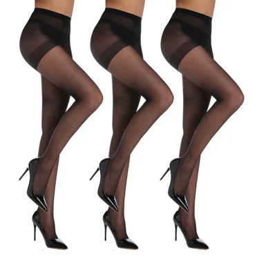 LOOIKOOS 3 Pairs Black Sheer Tights for Women,20D Tight for Women Tummy Control Sheer Stockings (M)
