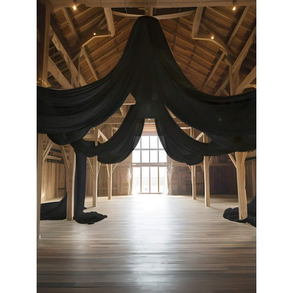 Black Sheer Voile Backdrop Fabric 393 Inch Long For Wedding Ceremony Home Decor